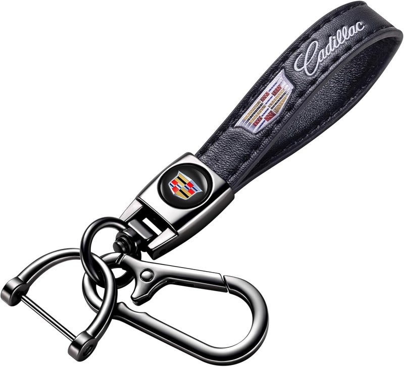 BFIVEANTE leather car keychain set for Cadillac men and women family present keychain key ring lanyard accessories (black) - Image 1